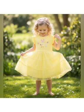 Toddler Girl Yellow Tulle Dress Bunny Chick Easter Spring 4T